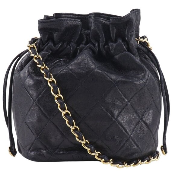 CHANEL Drawstring purse Chain Shoulder Shoulder Bag Matelasse vintage blac - Picture 1 of 9